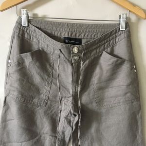 INC Petite Rhinestone Gray Linen Wide Leg Drawstring Pants 0P